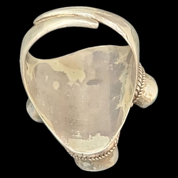 Heavy Native American Turquoise Coral Sterling Silver Ring 9 Adjustable 13.27g - Picture 8 of 11